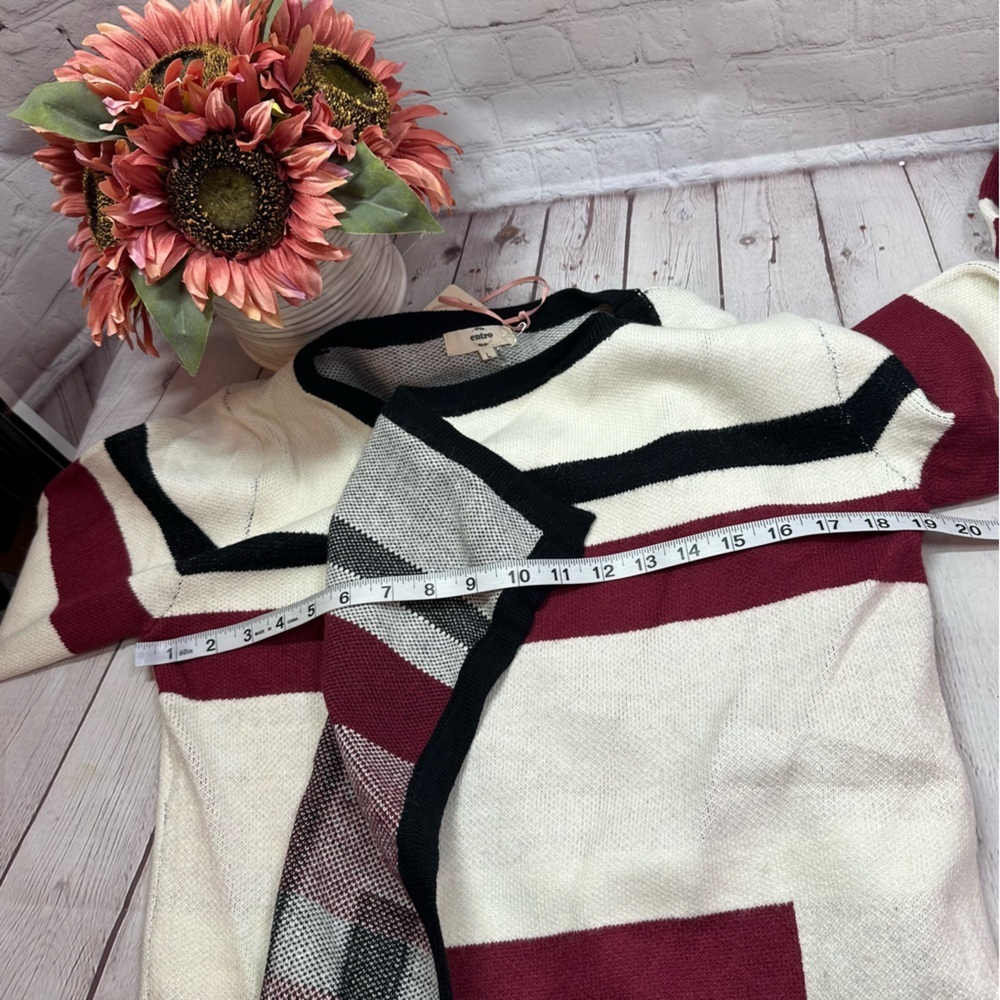 NWT entro Boutique Burgundy/Black open front cardigan sweater boho western - Picture 13 of 13